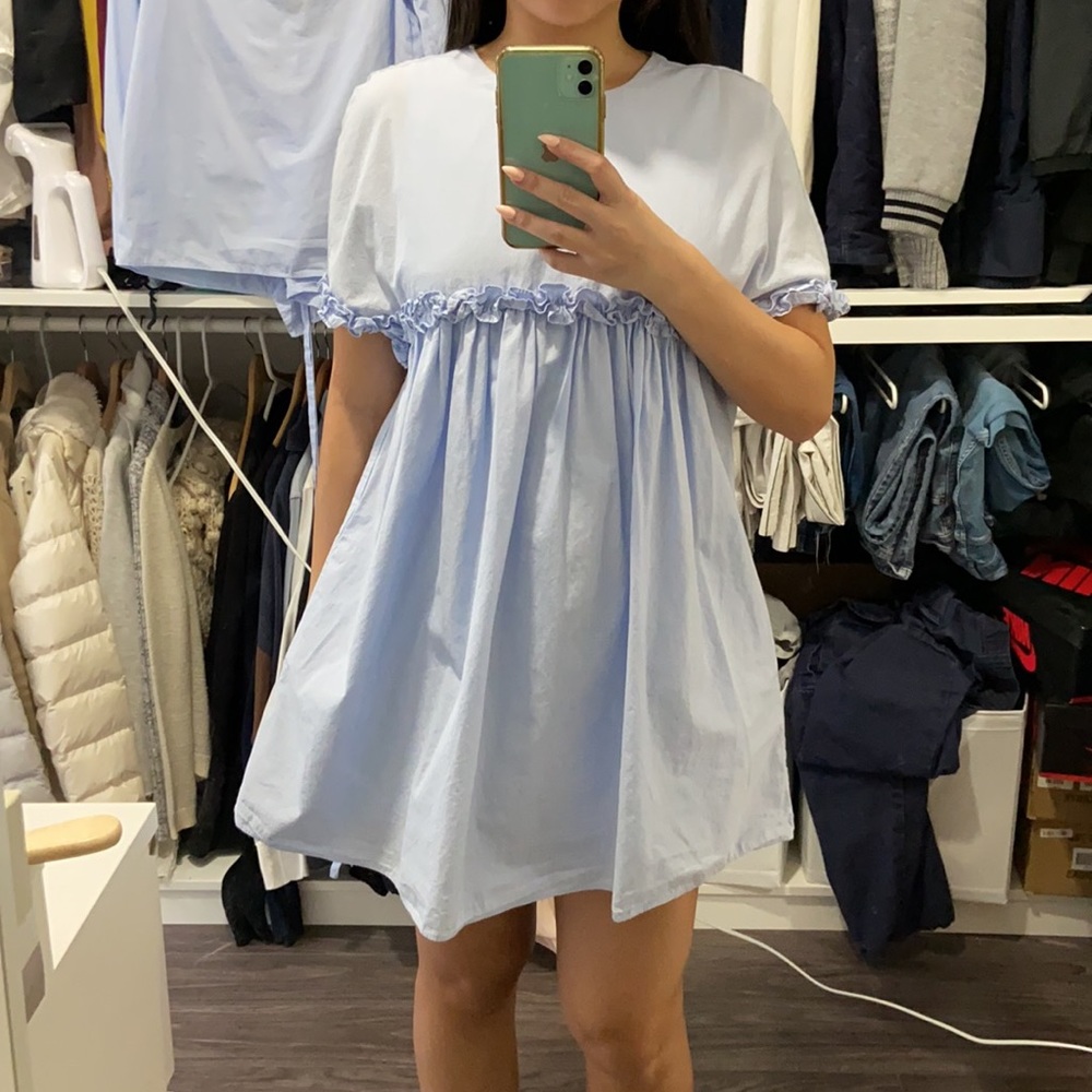 Zara Baby Blue Romper Dress with Pockets Small